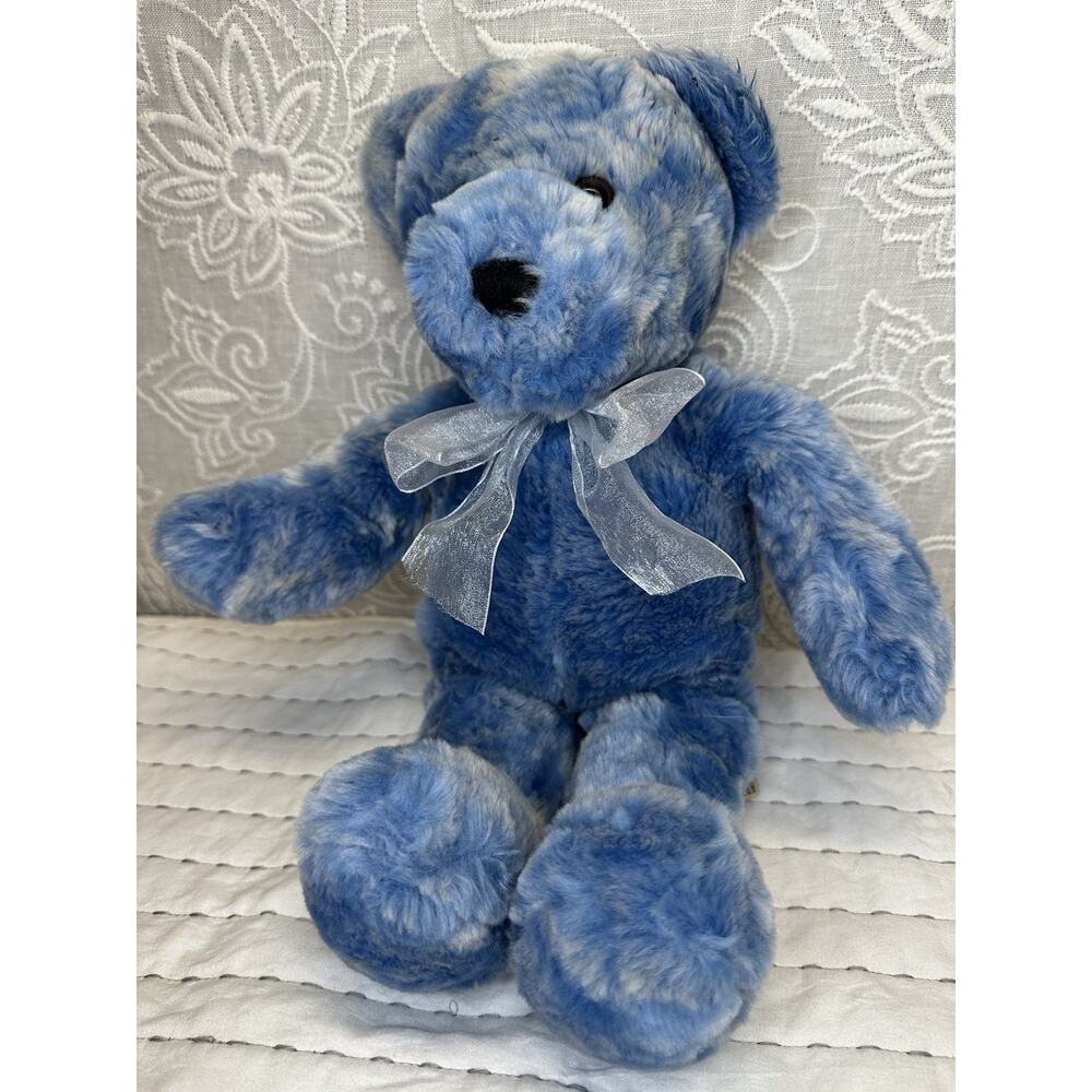 Bestever Teddy Bear Plush Stuffed Blue Marble Bow Tie 16” Best Ever Thread Nose